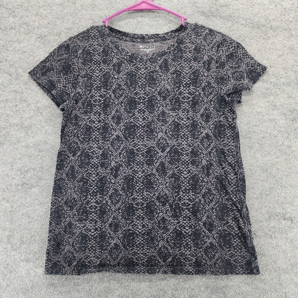 Athleta Shirt Womens XS Short Sleeve Activewear Gray Snakeskin Print